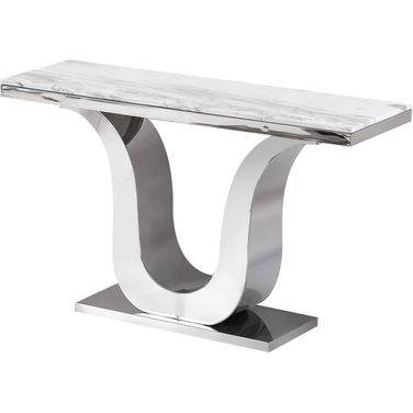 Eric Genuine Console Table In White Marble and Silver Stainless Steel