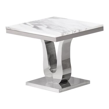 Eric Genuine End Table In White Marble and Silver Stainless Steel