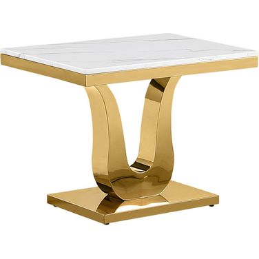 Eric Sofa End Table In White Marble and Gold Stainless Steel