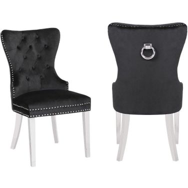 Erica 2 Piece Stainless Steel Legs Chair Finish With Velvet Fabric In Black