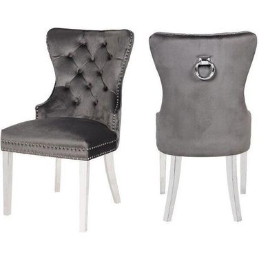 Erica Dining Chair Set of 2 With Stainless Steel Legs In Dark Gray