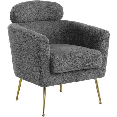 Erick Accent Leisure Chair with Pillow Rest In Gray Faux Fur Fabric and Gold Chrome Legs