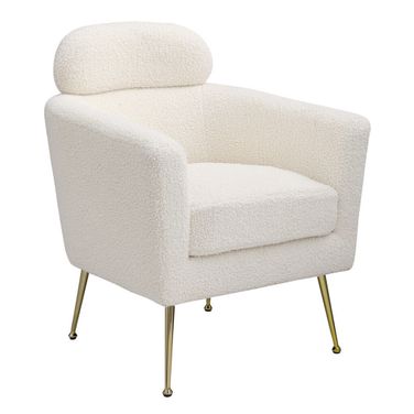 Erick Accent Leisure Chair with Pillow Rest In White Faux Fur Fabric and Gold Chrome Legs