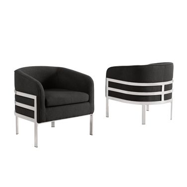 Erick Teddy Fabric Barrel Accent Chair in Black and Chrome