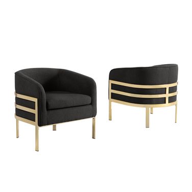 Erick Teddy Fabric Barrel Accent Chair in Black and Gold Chrome