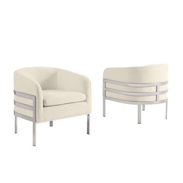 Erick Teddy Fabric Barrel Accent Chair in Cream and Chrome