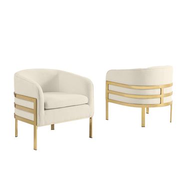 Erick Teddy Fabric Barrel Accent Chair in Cream and Gold Chrome