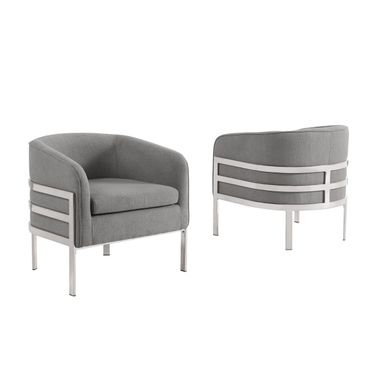 Erick Teddy Fabric Barrel Accent Chair in Dark Gray and Chrome