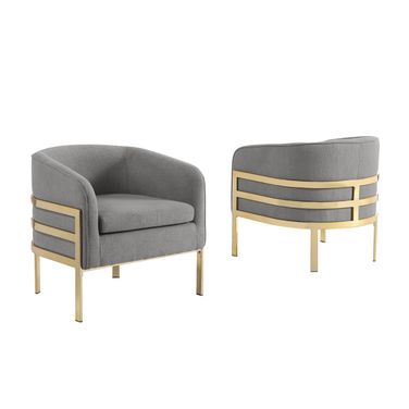 Erick Teddy Fabric Barrel Accent Chair in Dark Gray and Gold Chrome