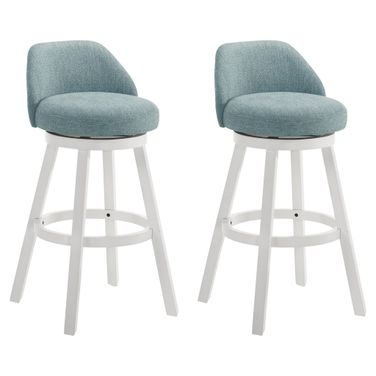 Erika Swivel Bar Height Bar Stool Set of 2 In White and Light Blue