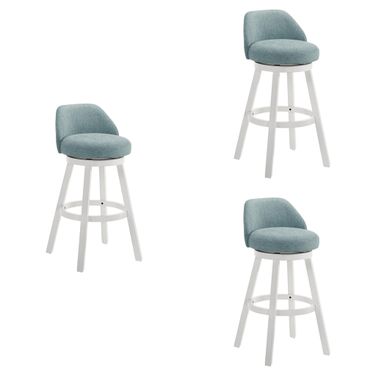 Erika Swivel Bar Height Bar Stool Set of 3 In White and Light Blue