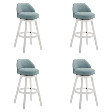 Erika Swivel Bar Height Bar Stool Set of 4 In White and Light Blue