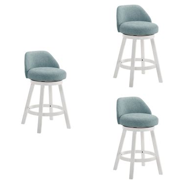 Erika Swivel Counter Height Bar Stool Set of 3 In White and Light Blue