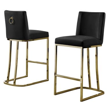 Erin Counter Height Chairs Set of 2 In Black Velvet and Gold Chrome