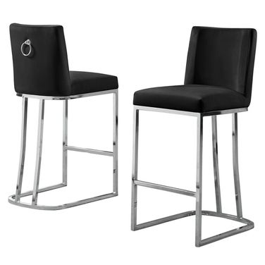 Erin Counter Height Chairs Set of 2 In Black Velvet and Silver Chrome