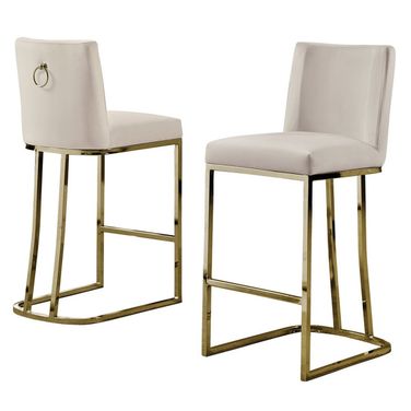 Erin Counter Height Chairs Set of 2 In Cream Velvet and Gold Chrome