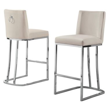 Erin Counter Height Chairs Set of 2 In Cream Velvet and Silver Chrome