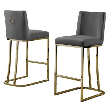Erin Counter Height Chairs Set of 2 In Dark Gray Velvet and Gold Chrome