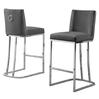 Erin Counter Height Chairs Set of 2 In Dark Gray Velvet and Silver Chrome