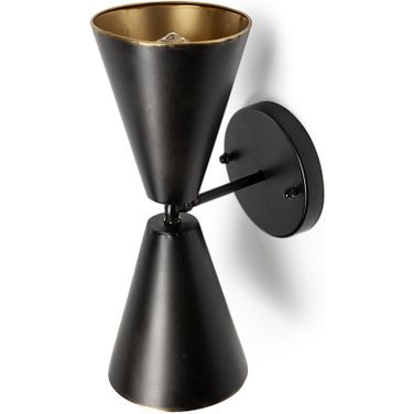 Eris II Metal with Gold Accent Double Cone Wall Sconce In Black
