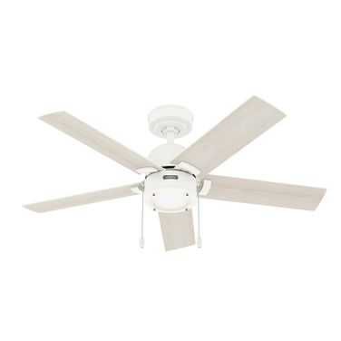 Erling 44 Inch Ceiling Fan with LED Light Kit and Pull Chain In Matte White and Bleached Alder