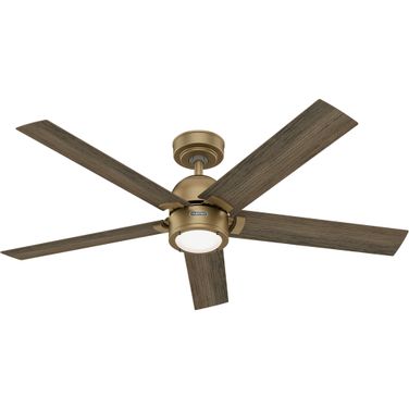 Erling 52 Inch Energy Star Ceiling Fan with LED Light Kit and Handheld Remote In Luxe Gold and Warm Grey Oak