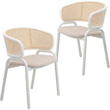 Ervilla Dining Chair Set of 2 with Steel Legs and Wicker Back In Beige