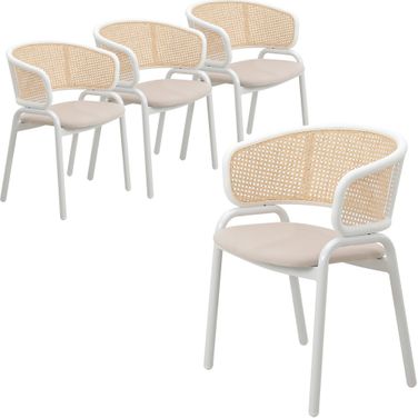 Ervilla Dining Chair Set of 4 with Steel Legs and Wicker Back In Beige