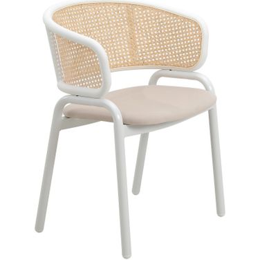 Ervilla Dining Chair with Steel Legs and Wicker Back In Beige