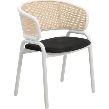 Ervilla Dining Chair with White Steel Legs and Wicker Back In Black