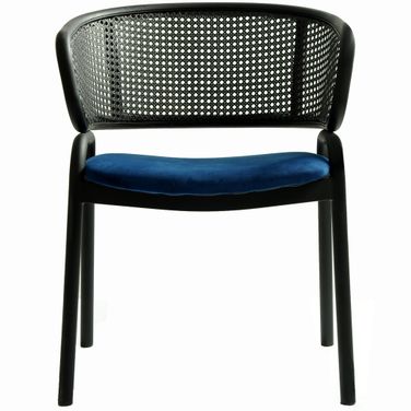 Ervilla Wicker Back Dining Arm Chair In Navy Blue and Black