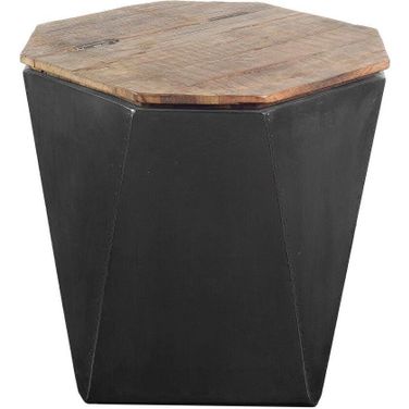Esagono Octagonal Black Metal-Clad Reclaimed Wood Side Table With Storage