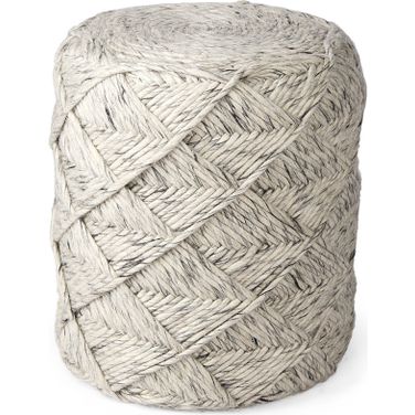 Esfera Chevron Woven Round Pouf In Beige