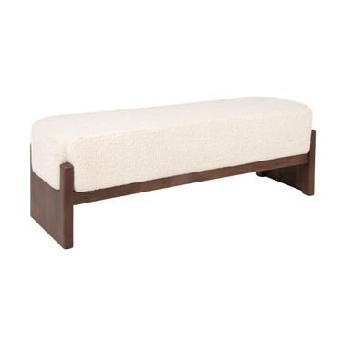 Esme Boucle Upholstered Mango Wood Bench In Walnut