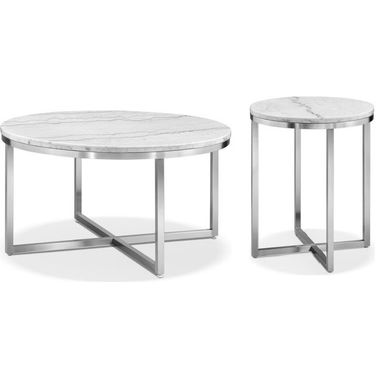 Esme Occasional Table Set In White Marble