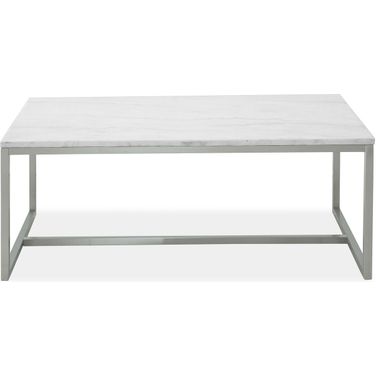 Esme Rectangular Cocktail Table In White Marble and Brushed Nickel