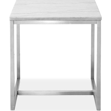 Esme Rectangular End Table In White Marble and Brushed Nickel