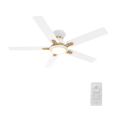 Espear 52 Inch 5-Blade Flush Mount Smart Ceiling Fan with LED Light and Remote In Gold and White
