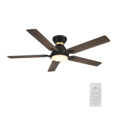 Espear 52 Inch 5-Blade Flush Mount Smart Ceiling Fan with LED Light and Remote In Walnut and Black