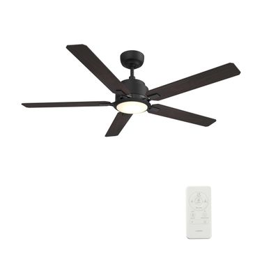 Espear 52 Inch 5-Blade Flush Mount Smart Ceiling Fan with LED Light and Remote In Walnut and Black