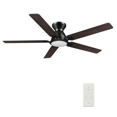 Espear 52 Inch 5-Blade Flush Mount Smart Ceiling Fan with LED Light and Remote In Walnut and Black