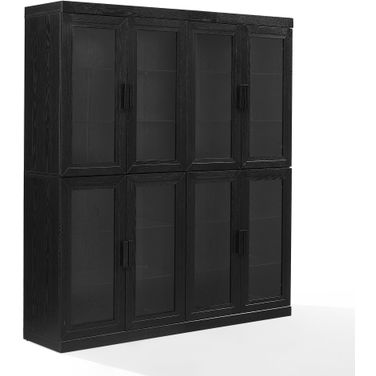 Essen 2Pc Glass Door Kitchen Pantry Storage Cabinet Set In Black