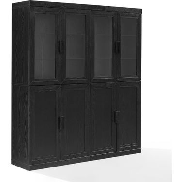 Essen 2Pc Pantry Storage Cabinet W/Glass Door Hutch Set In Black
