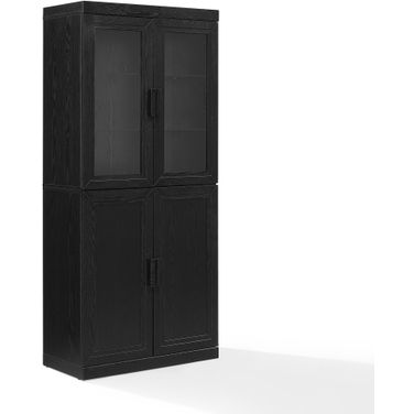 Essen Pantry Storage Cabinet With Glass Door Hutch In Black