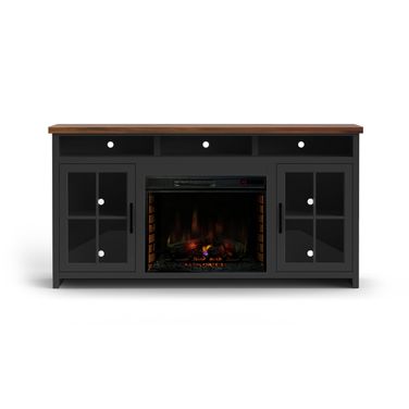 Essex 74 Inch Fireplace TV Stand Console In Black and Whiskey