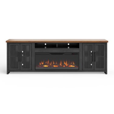 Essex 97 Inch Fireplace TV Stand Console In Black and Whiskey
