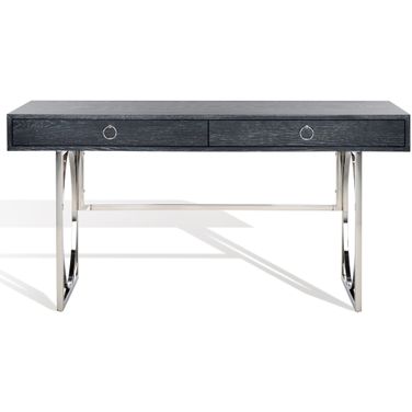 Estella Modern Desk In Black Cerused Oak and Silver