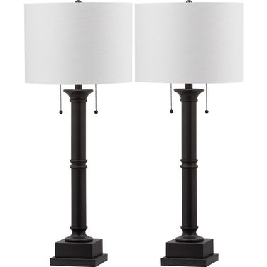 Estilo Silver Gray Column Table Lamp with White Shade Set of 2