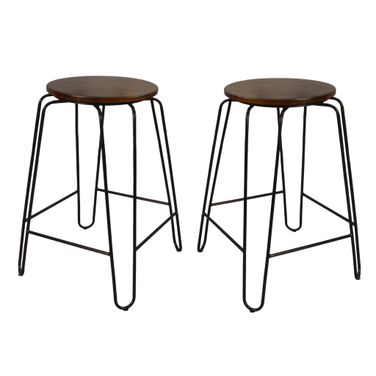 Ethan 24 Inch Counter Stool - Set of 2 In Elm Top and Black Base