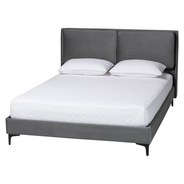 Etienne Velvet Queen Platform Bed In Black and Slate Grey
